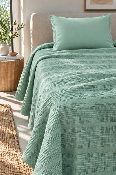 evdehome %100 Pamuk Dual Tek Kişilik Pike Takımı | 160x230 Pike + 100x200 Las...