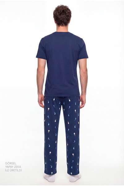 Penti Men's Sailing Night Sea Patterned Short Sleeve Pajamas Set