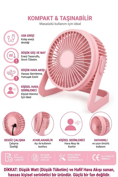 SPRANGE Masa Üstü Klima USB Girişli Sessiz Taşınabilir Mini Fan USB Vantilatö...