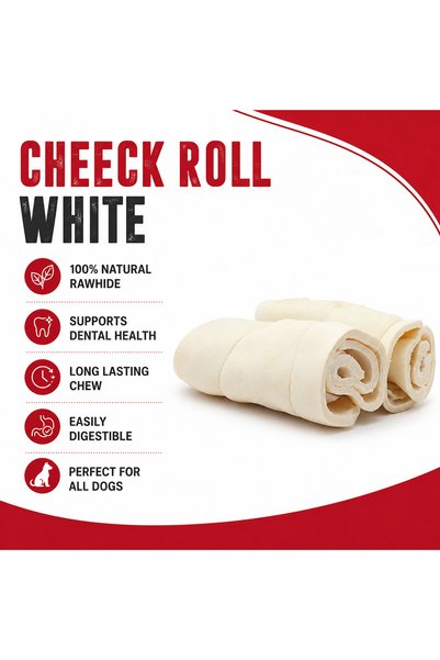 Petrix Dog Food Small Cheek Roll White Pet Chew and Treats (6 Inch, 2 Pcs) Buffalo Rawhide Chewing Rolls for Dogs