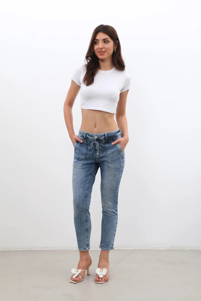 Bluewhite Women's Lace-Up Lycra Jean Trousers