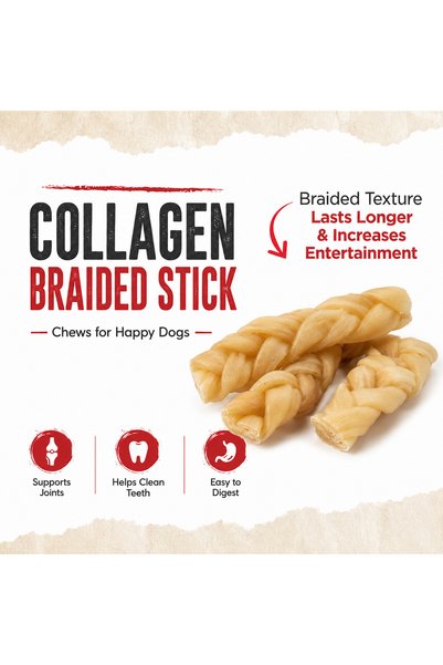 Petrix Natural Collagen Braided Dog Chew Treat (6 Inch, 3 Pcs)