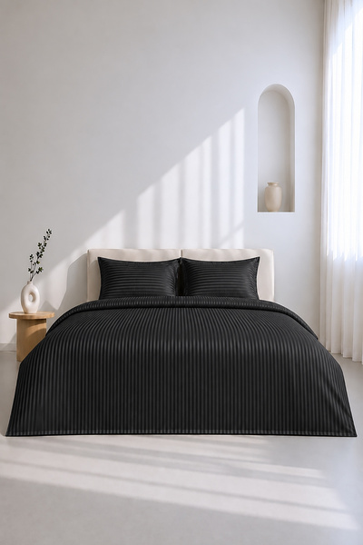 Otello Black Pearl Duvet Cover Set Single - Microfiber Striped 98wire