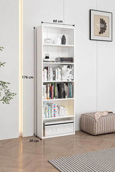 homeizi Adel 5 Raflı Kitaplık - Beyaz