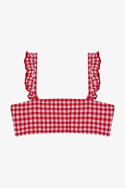 Penti Set bikini cu bandă cu volane în carouri Gigham pentru fete