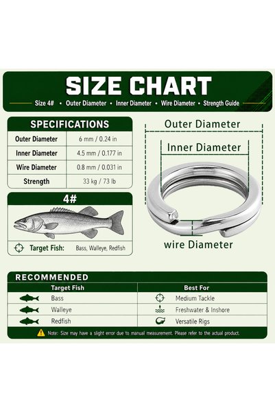 Choice 6mm 73lbs 9KM 30Pcs Split Rings Fishing Stainless Steel Lure Rings Sal...