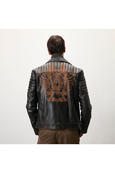 Desa Bill Brown Men's Eagle Vintage Biker Leather Coat
