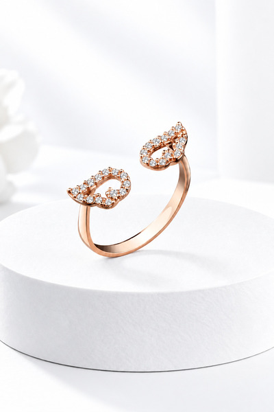 jelux silver Gümüş 925 Ayar Melek Kanadı Ayarlanabilir Rose Yüzük