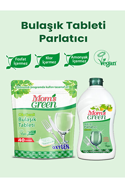 Mom's Green Set of 2 - 40 Oxygenated Dishwasher Tablets and Herbal Dish Rinse...