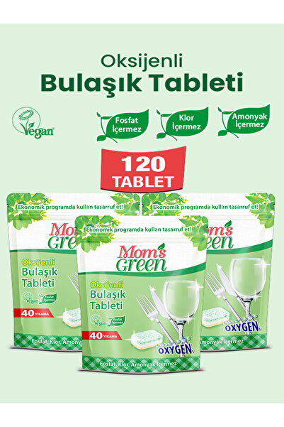 Mom's Green Set of 3 - 40 Oxygen Dishwasher Tablets (3X40 = 120 Tablets)