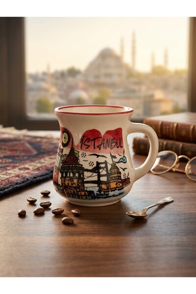 Kupa İstanbul Temalı Seramik – Şehir Silüeti Desenli Özel Tasarım Kahve & Çay...
