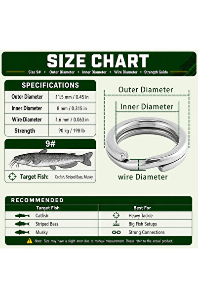 Choice 11.5mm 198lbs 9KM 30Pcs Split Rings Fishing Stainless Steel Lure Rings...