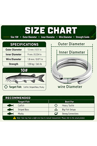 Choice 13mm 265lbs 9KM 30Pcs Split Rings Fishing Stainless Steel Lure Rings S...