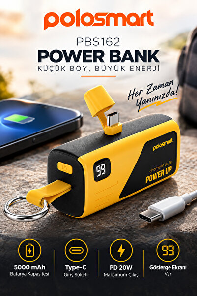 Polosmart PBS162 5000 mAh Powerbank Type-C PD 20W Hızlı Şarj Dijital Ekranlı ...