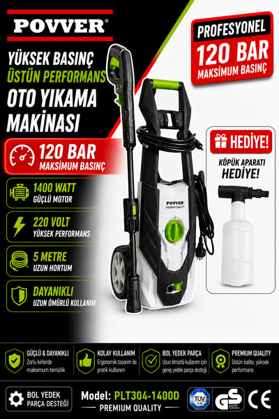 povver 120 Bar 1400 W Basınçlı Oto Yıkama Makinesi – Yüksek Basınçlı Araç ve ...