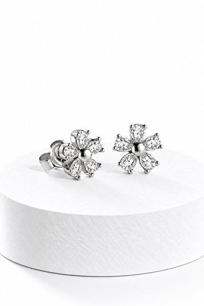 jelux silver Gümüş 925 Ayar 8 Mm Çivili Papatya Zirkon Taşlı Küpe
