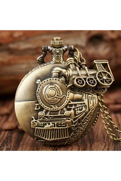 Choice1 TMC849 Vintage Bronze Train Locomotive Steampunk Quartz Pocket Watch ...