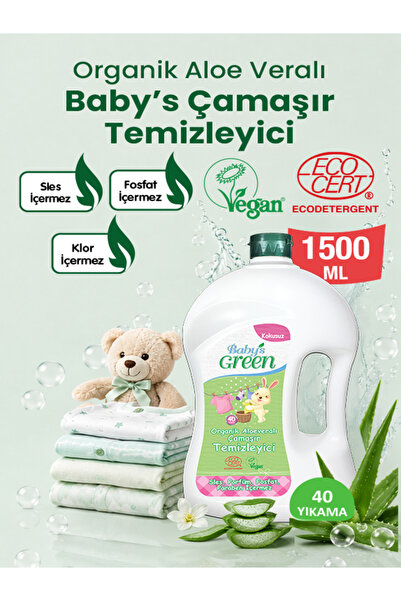 Baby's Green 1500 ml Organik Aloe Veralı Bebek Çamaşır Deterjanı-Kokusuz (40 ...