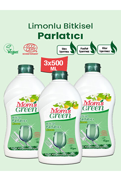 Mom's Green 3'lü Set Bitkisel Bulaşık Parlatıcısı Limonlu ( 500 ml x 3 Adet )