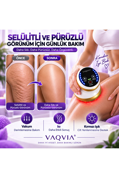 VAQVIA Isıtmalı Vakumlu Masaj Cihazı – Kırmızı Işık Teknolojili 6 Kademeli Se...