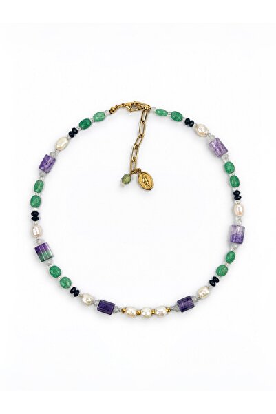 Genel Markalar DİELNA | VEDA NECKLACE | FLORİT VE İNCİ TAŞLI KADIN KOLYE