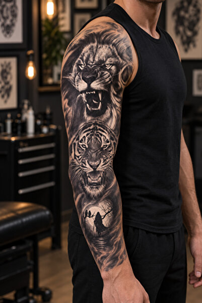 TAKIŞTIR Aslan Ve Kaplan Geçici Dövme Tattoo