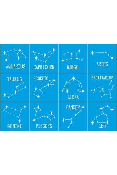 StencilSepeti 12 Piece - Zodiac Sign Map Set - Stencil Painting Template