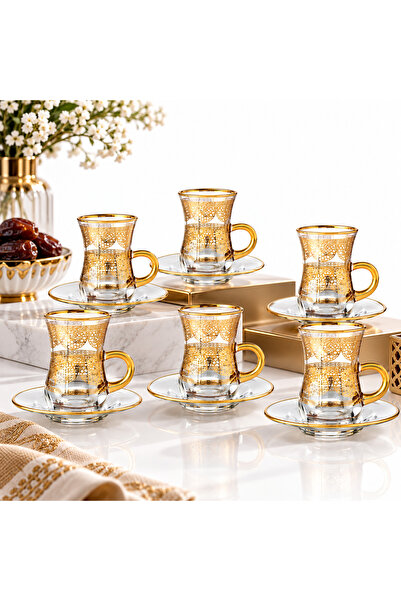 Byblos A Transparent Glass Turkish Tea Set Consisting Of 6 Cups And 6 Saucers...