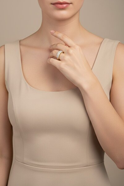 XUPING JEWELRY STİL İNCİSİ/XUPING JEWELRY İKİ SIRA BOMBELİ ZİRKON TAŞLI YÜZÜK...