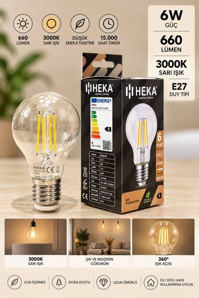 MINIMAL ETICARET VE BILGI TEKNOLOJILERI HEKA 6w Filament LED Ampul Gün IŞIĞI