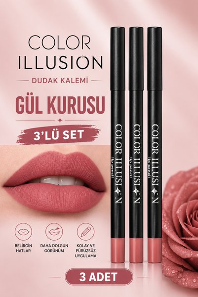 Huncalife Color Illusion Dudak Kalemi Gül Kurusu - 3 Adet