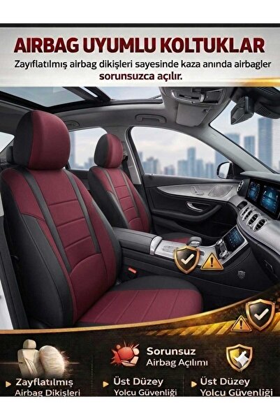 Mevas Veloce Bordo Serisi Chevrolet Aveo 2006-2011 İle Uyumlu Koltuk Kılıfı T...