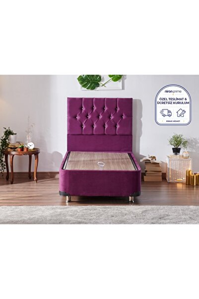 Niron Yatak Niron Violet Baza ve Başlık Seti - Tek Kişilik Sandıklı Mor Kumaş...