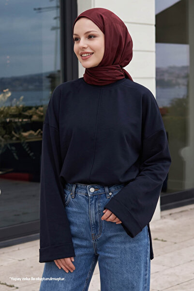 InStyle oversized Navy Blue Sweat με λαβή που διπλώνεται