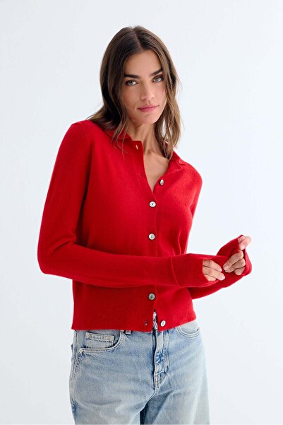 Silk and Cashmere Kırmızı Agata Saf Kaşmir Gömlek