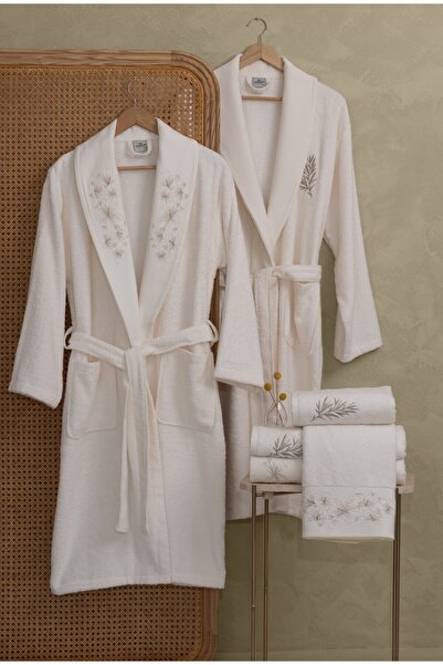 MARİBOR 6 Piece 3D Embroidered Premium Bamboo Family Bathrobe Set (Contains 7...