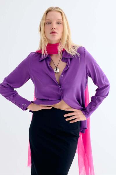 Silk and Cashmere Mor Saf İpek Audrey Uzun Kollu Gömlek