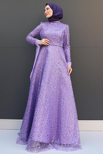 GİZ AGİYİM Simay Tesettür Evening Dress Lilac