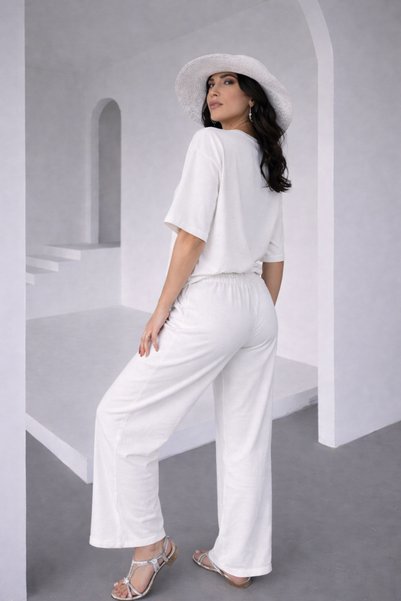 KASİDE Women's Stoned Short Sleeve Elastic Waist Tie-Detail Two-Piece Set Ksd-8636