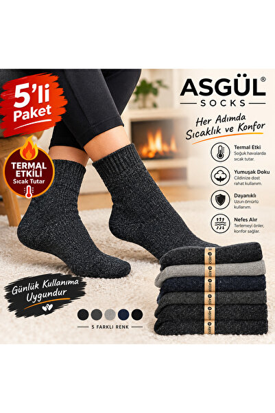 ASGÜL SOCKS Winter Men's Lamswoll Thermal Effect Wool Socks Set of 5 Li