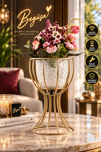 Begüsa Anafor Saksılık Eskitme 25 Cm Şeffaf Saksı Hediyeli, Metal Saksılık, D...