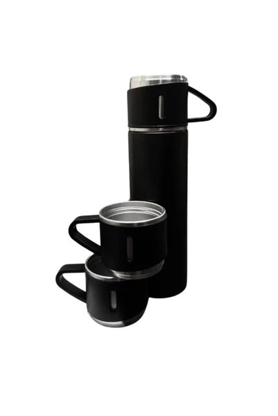 LILY Termos 500 ml + 2 cesti otel inoxidabil negru