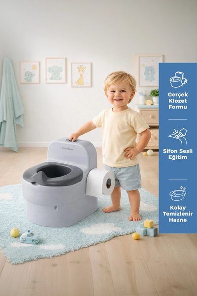 Babyjem Bebeğimin İlk Tuvaleti Sifon Sesli Lazımlık Oturak Soft Gri