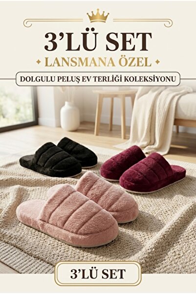 StWenn 3'lü Paket Sessiz Taban Yıkanabilir Kadın Misafir Terliği Seti Ultra Y...