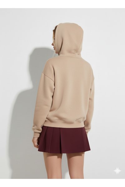 ribana Women's Three Thread B Printed K Hooded Cotton Inside Soft Textured Regular Cut Sweatshirt
