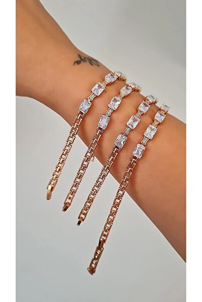 XUPING JEWELRY Rose Gold Baget Taşlı Çelik Bileklik | Zirkon Taşlı Zarif Kadı...