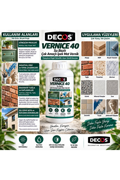 DECOS Vernice40 - İpek Mat Vernik Çok Amaçlı Su Bazlı Kokusuz