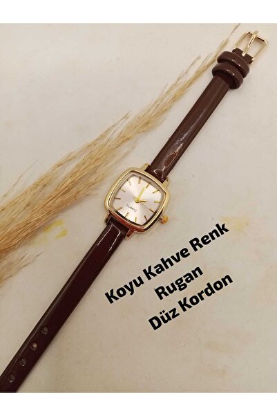 Golden Retro Still Koyu Kahve Renk (RUGAN) Kordon , Gold Renk Kasa , Beyaz Re...