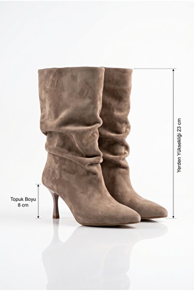 guijarro Kadın Vizon Premium Süet Körüklü Şık Topuklu Çizme İnce Topuklu 8 cm...