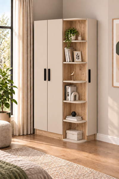 ARNETTİ Luses 90 cm 3 Kapaklı Gardırop Atlantik Çam Bej | 11 Raflı Elbise Kıy...